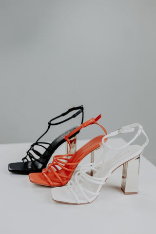 Orange Strappy Gold Block Heels | Select Trends Boutique