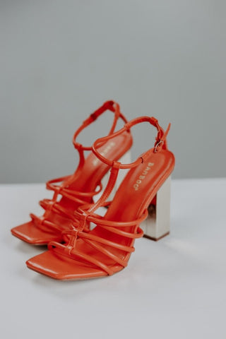 Orange Strappy Gold Block Heels | Select Trends Boutique