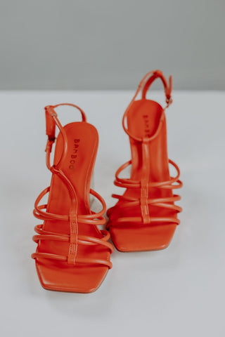 Orange Strappy Gold Block Heels