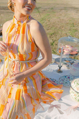Orange Tie Waist Halter Mini Dress | Select Trends Boutique
