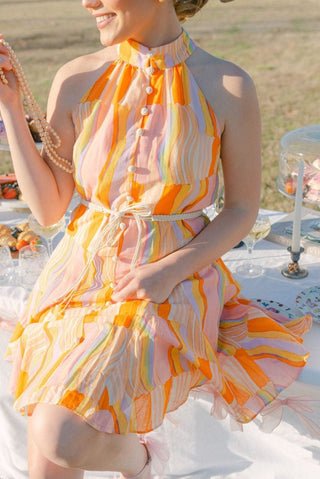 Orange Tie Waist Halter Mini Dress | Select Trends Boutique