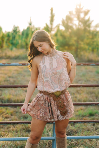 Paisley Halter Ruffle Romper | Select Trends Boutique