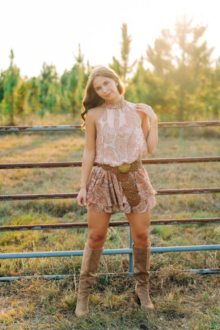 Paisley Halter Ruffle Romper | Select Trends Boutique