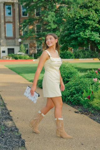 Pale Yellow Buckle Strap Mini Dress | Select Trends Boutique