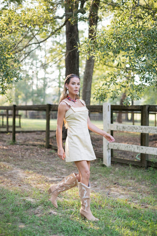Pale Yellow Buckle Strap Mini Dress - Select Trends Boutique