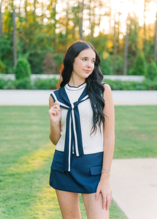 Palmer White & Navy Knit Top | Select Trends Boutique