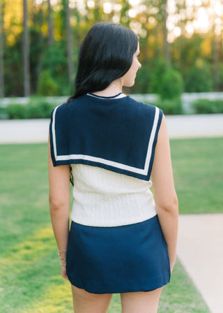 Palmer White & Navy Knit Top | Select Trends Boutique
