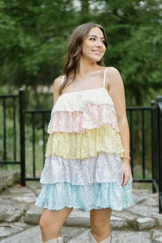 Pastel Sequin Tiered Ruffle Dress | Select Trends Boutique