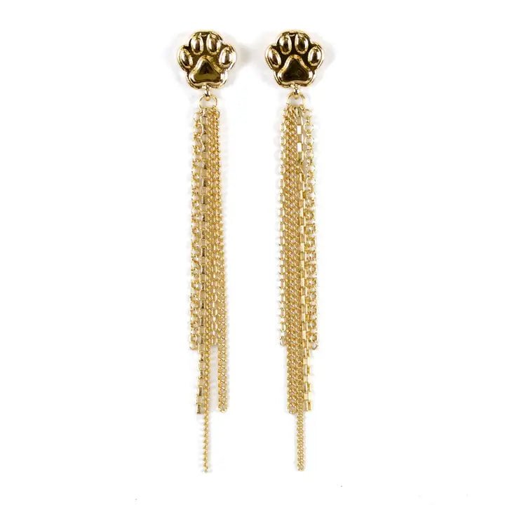Paw Print Chain Drop Earrings