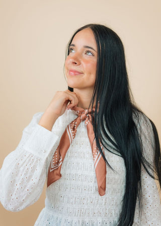 Peach Paisley Satin Bandana Scarf | Select Trends Boutique