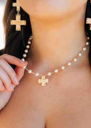 Pearl Beaded Cross Pendant Necklace | Select Trends Boutique