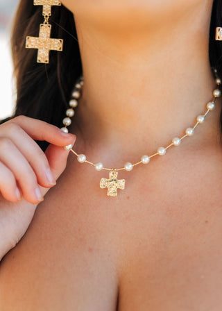 Pearl Beaded Cross Pendant Necklace | Select Trends Boutique