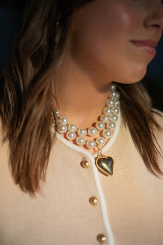 Pearl Double Layered Heart Necklace - Select Trends Boutique