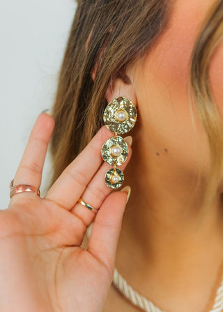 Pearl Hammered Triple Drop Earrings | Select Trends Boutique