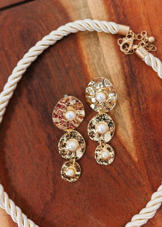 Pearl Hammered Triple Drop Earrings | Select Trends Boutique