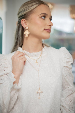 Pearl Lariat Layered Cross Necklace - Select Trends Boutique