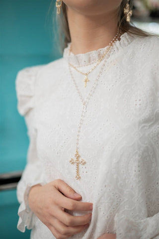 Pearl Lariat Layered Cross Necklace - Select Trends Boutique