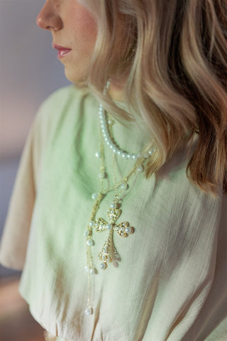 Pearl Layered Statement Cross Necklace - Select Trends Boutique