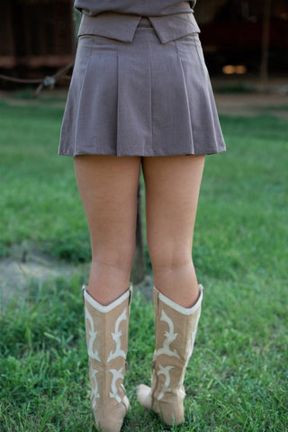 Pecan Pleated Tailored Mini Skort | Select Trends Boutique