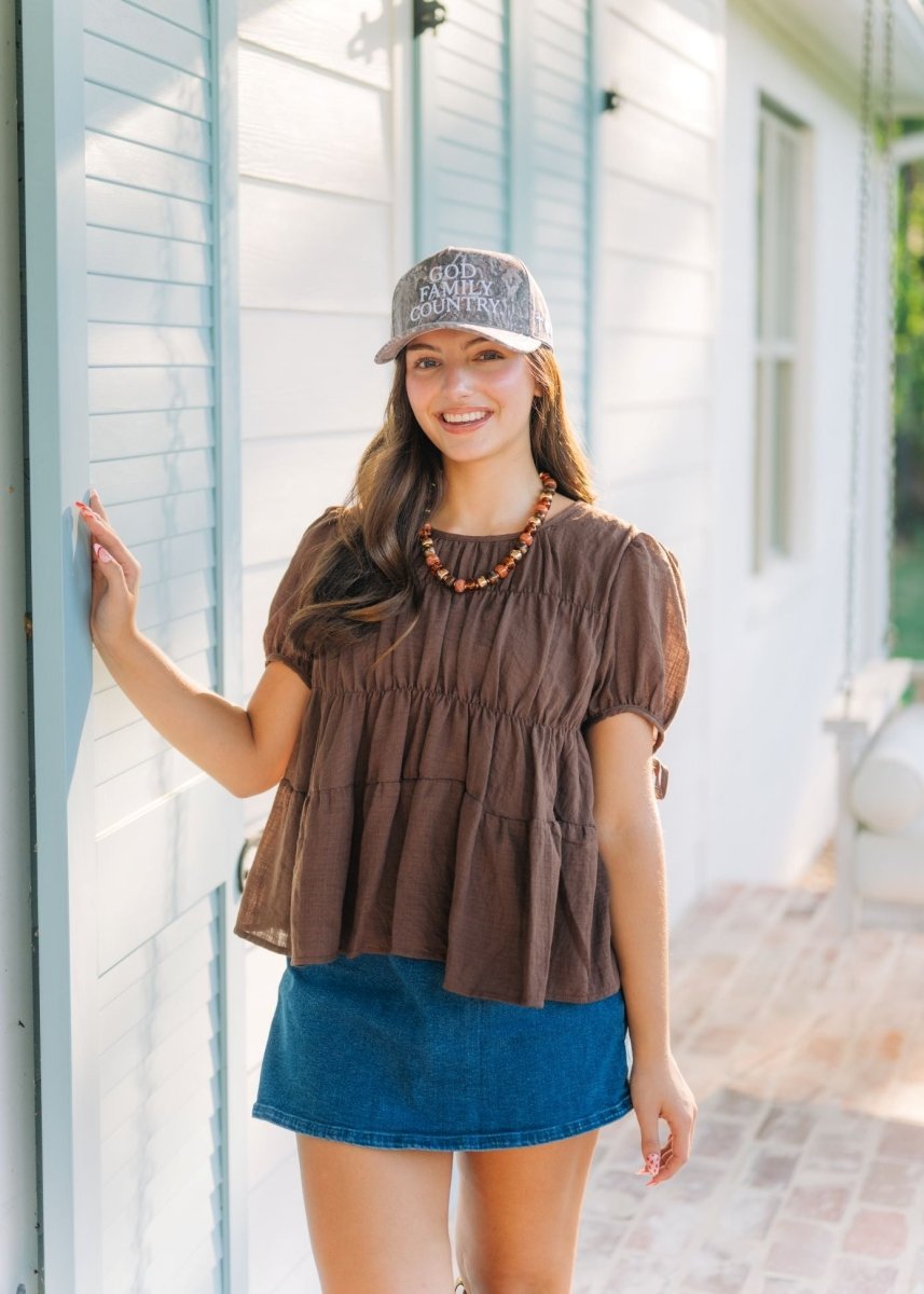 Penelope Brown Tiered Babydoll Top