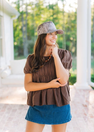 Penelope Brown Tiered Babydoll Top | Select Trends Boutique