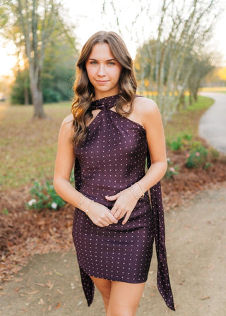 Penny Burgundy Polka Dot Scarf Dress | Select Trends Boutique