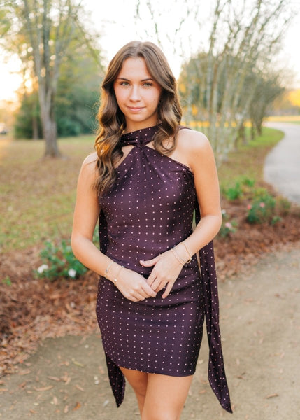 burgundy scarf dress Penny Polka Dot Scarf detail Bleached Aqua Stretch Satin Bridesmaid Tile Deep Backless Dress Size:XXXL (PRE-ORDER EARLY OCT)