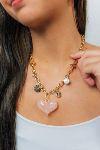 Pink Acrylic Heart Charm Necklace | Select Trends Boutique