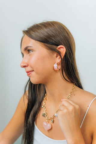Pink Acrylic Heart Charm Necklace | Select Trends Boutique