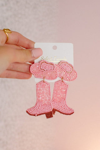 Pink Beaded Cowgirl Earrings | Select Trends Boutique