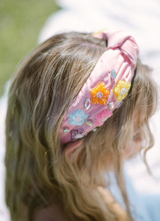 Pink Beaded Flower Headband