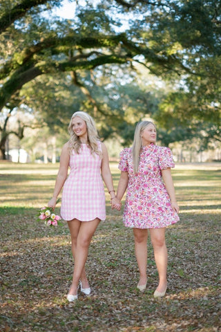 Pink Checkered Scallop Hem Tweed Dress - Select Trends Boutique