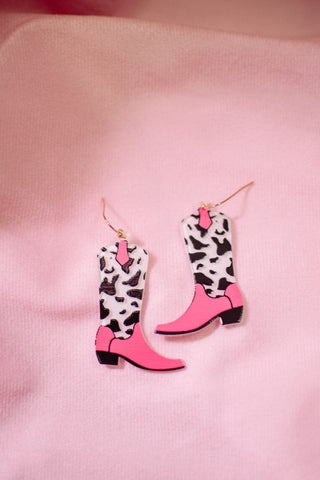Pink & Cow Print Cowgirl Earrings from Select Trends Boutique
