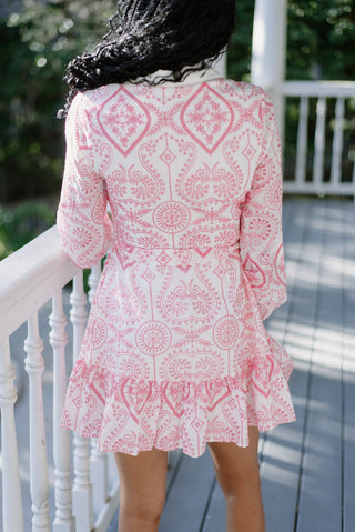 Pink Embroidered Button Up Dress
