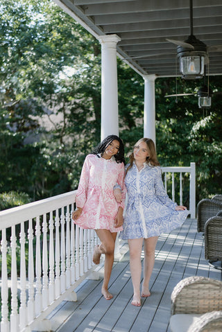 Pink Embroidered Button Up Dress