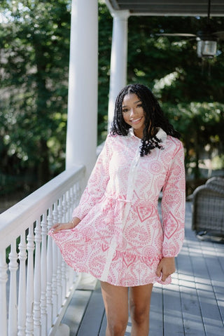 Pink Embroidered Button Up Dress | Select Trends Boutique