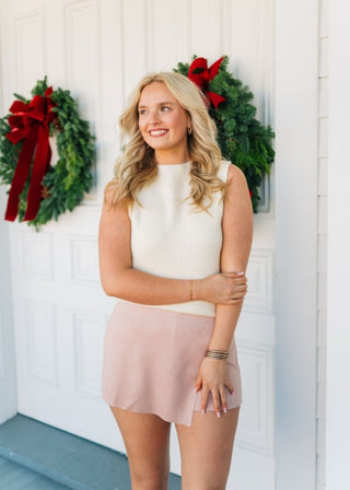 Pink Faux Wrap Suede Skort | Select Trends Boutique