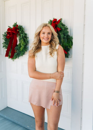 Pink Faux Wrap Suede Skort | Select Trends Boutique