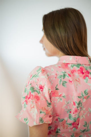 Pink Floral Belted Button Up Dress - Select Trends Boutique