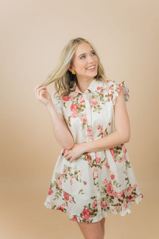 Pink Floral Denim Mini Dress | Select Trends Boutique