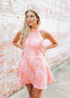 Pink Floral Jacquard Halter Dress - Select Trends Boutique