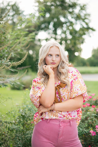 Pink Floral Print Puff Sleeve Blouse - Select Trends Boutique