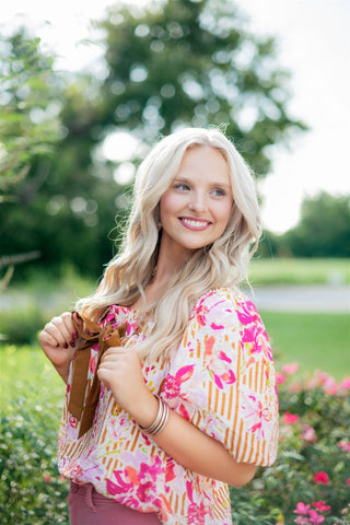 Pink Floral Print Puff Sleeve Blouse - Select Trends Boutique