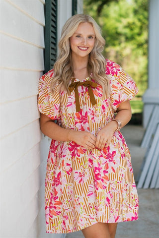Pink Floral Print Puff Sleeve Mini Dress | Select Trends Boutique