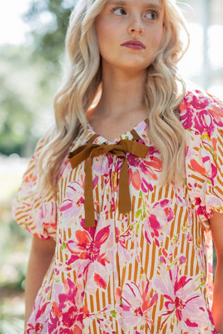 Pink Floral Print Puff Sleeve Mini Dress | Select Trends Boutique