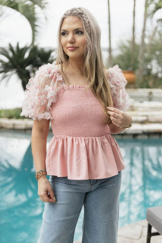 Pink Floral Puff Sleeve Smocked Top | Select Trends Boutique