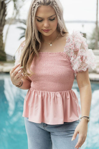 Pink Floral Puff Sleeve Smocked Top | Select Trends Boutique