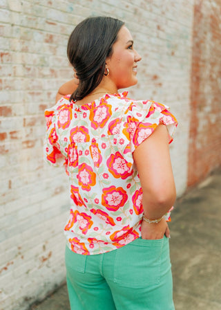 Pink Floral Ruffle Sleeve Blouse - Select Trends Boutique