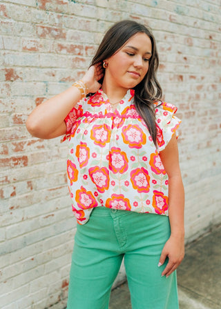 Pink Floral Ruffle Sleeve Blouse - Select Trends Boutique