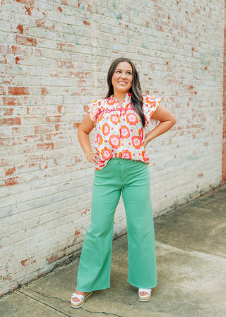 Pink Floral Ruffle Sleeve Blouse - Select Trends Boutique